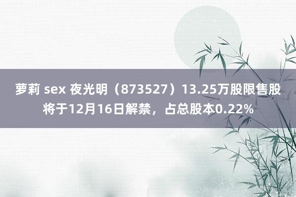 萝莉 sex 夜光明（873527）13.25万股限售股将于12月16日解禁，占总股本0.22%